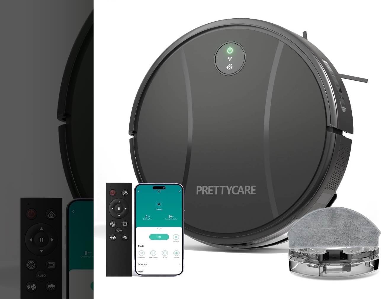 Prettycare C2 2 in 1 Robot Vacuum and Mop Combo Cleaner, Black