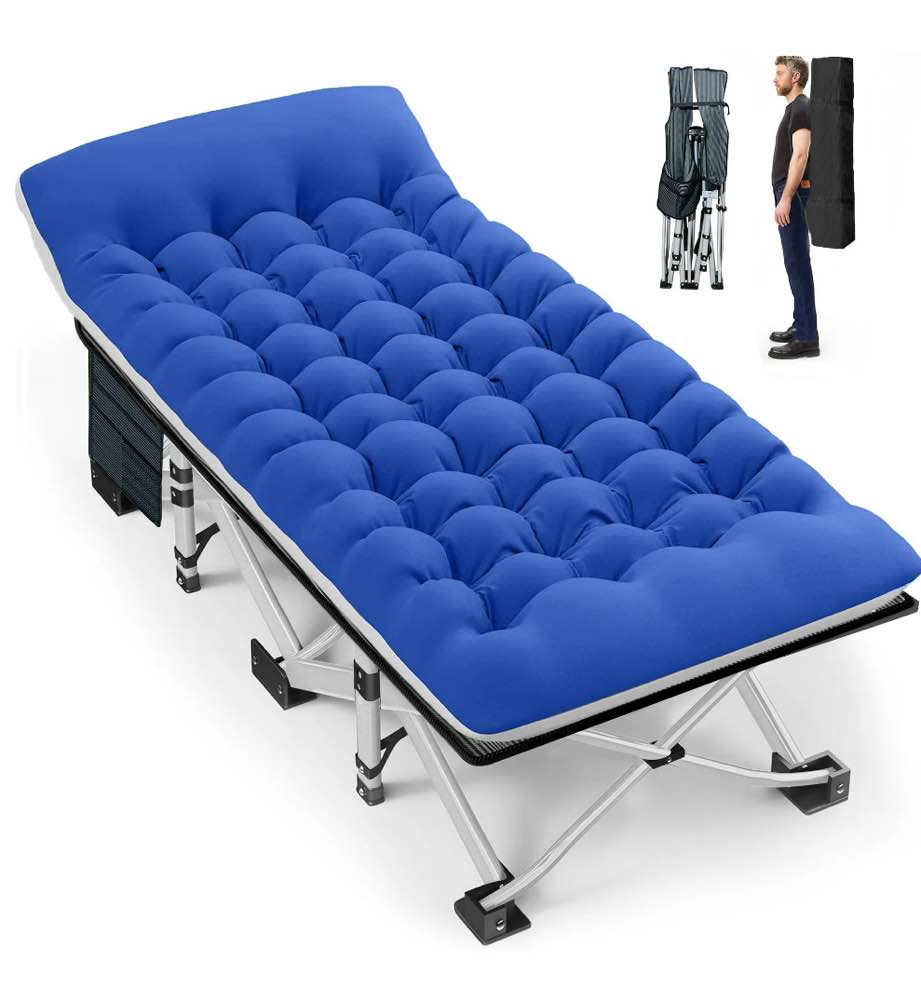 GVDV Folding Camping Cot with 2 Sided Comfort Mattress, Double Layer Oxford Fabric Folding Bed, Portable Sleeping Bed Cot for Camp Office Nap Beach Travel