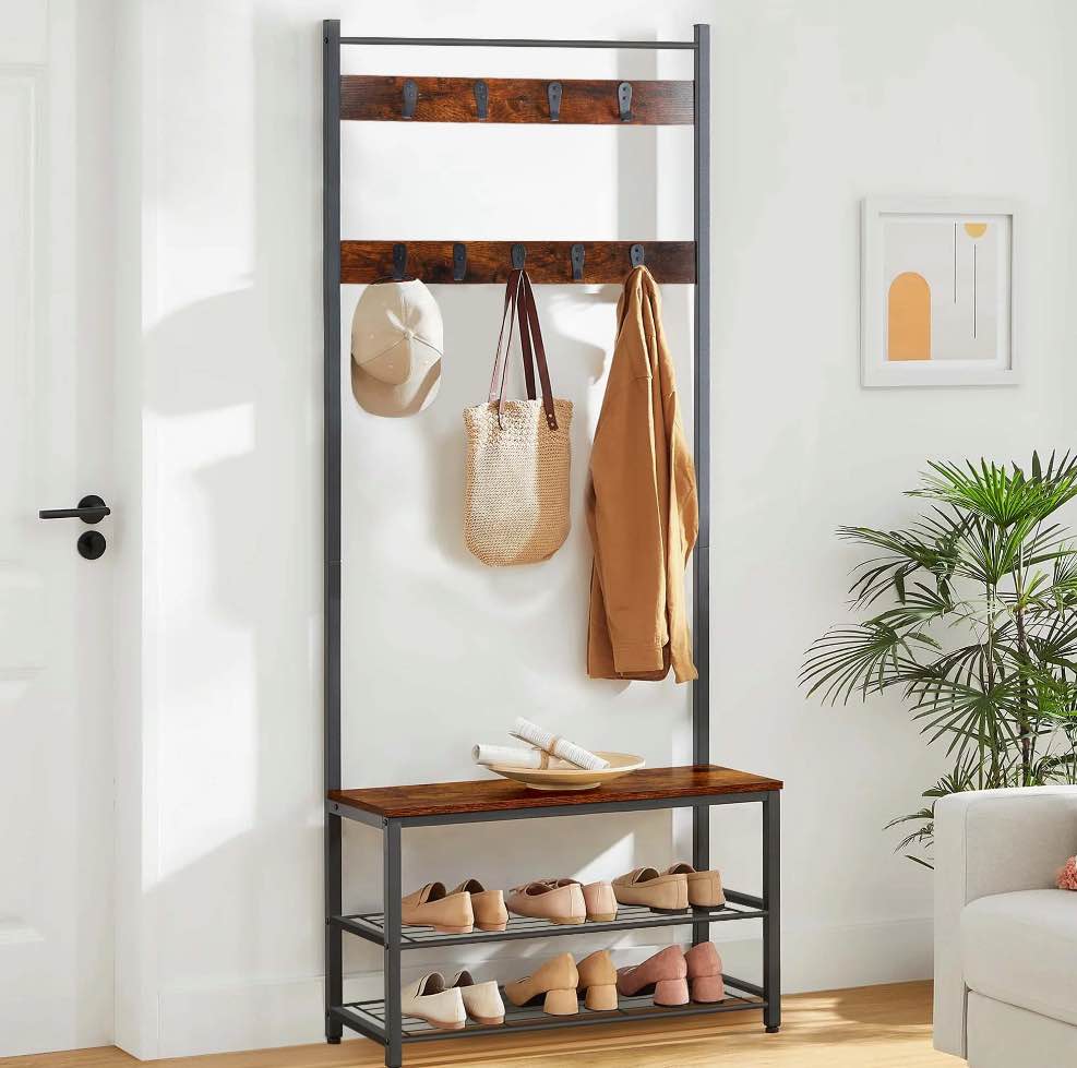 Elemore Home Hall Tree, 3-in-1 Coat Rack with Bench and Shoe Storage