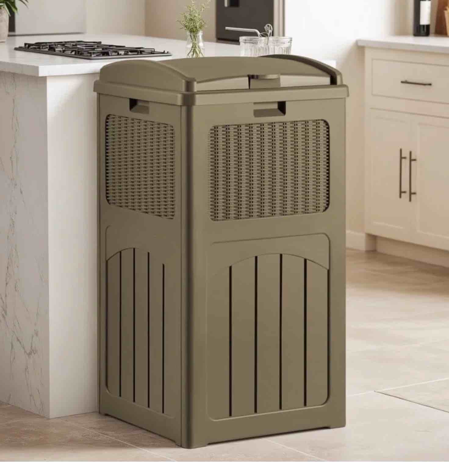 Homall Homes 36 Gallon Trash Can Plastic Kitchen Trash Can,Brown