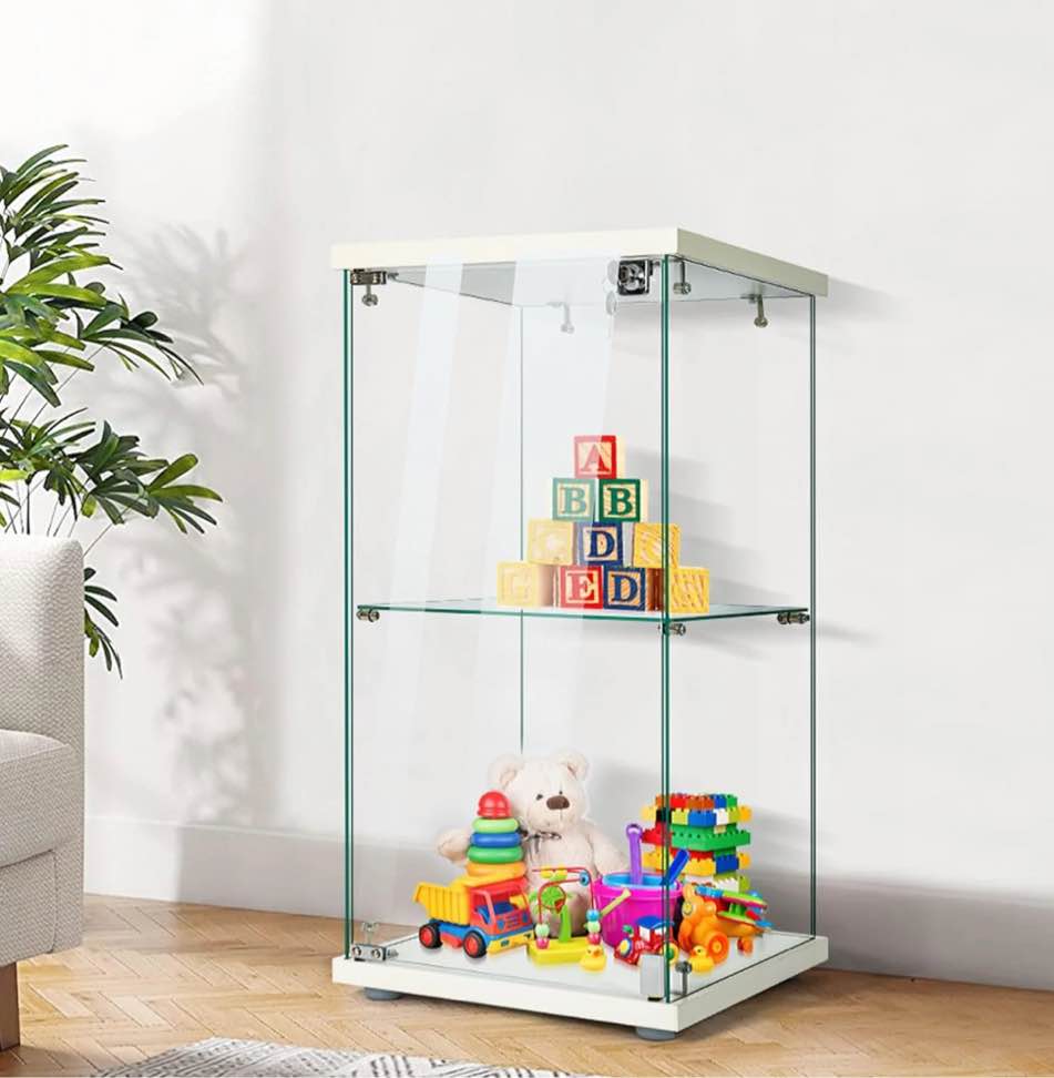 SPECSTAR 2 Layers 15.7 W x 15.7 D x 31.9 H Glass Display Cabinet Showcase Countertop with Lock 4mm Tempered Glass 25mm MDF Base