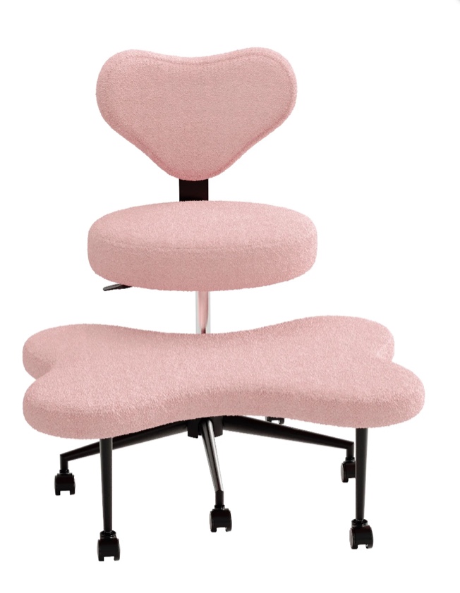 Pinmoco Ergonomic Cross Legged Swivel Chair, Adjustable Height and Teddy Fabric, Meditation& ADHD Chair with Back Support, Home and Office, Pink