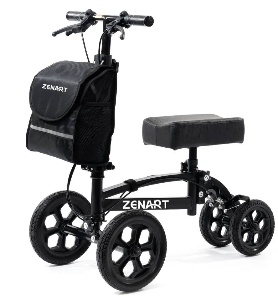 ZENART All-terrain Knee Scooter Foldable Walker for Foot Injuries Adult Crutch Alternative,Black