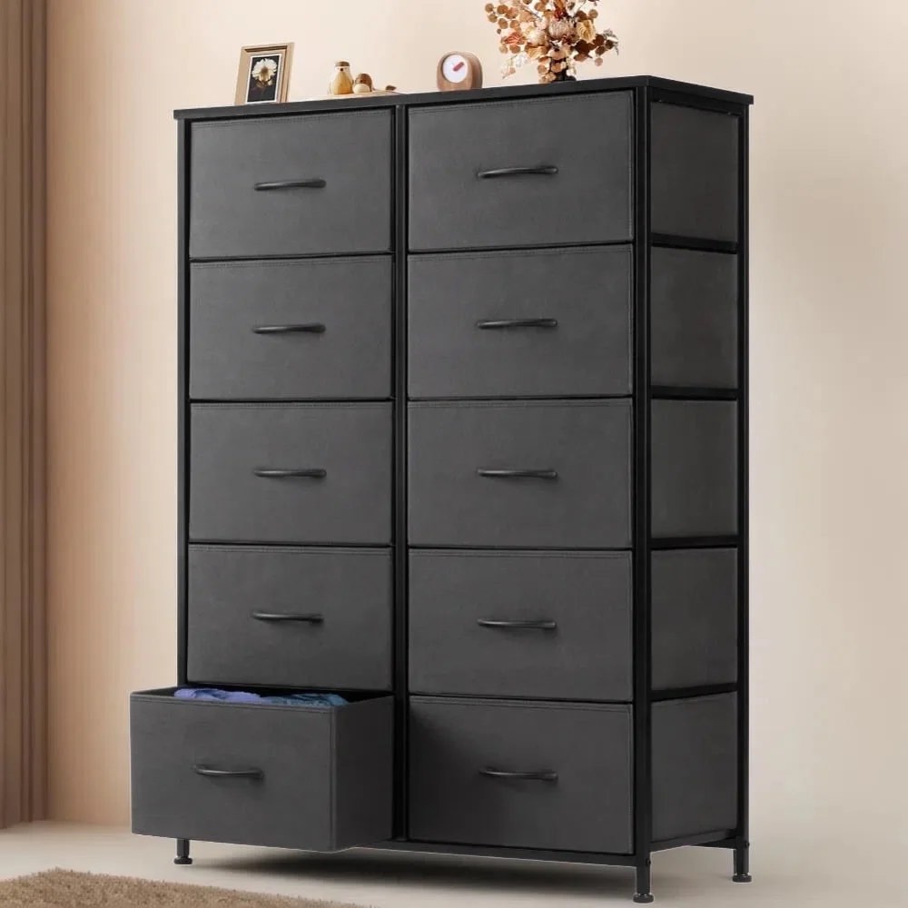 CONCETTA Dresser for Bedroom with 10 Fabric Drawers, Tall Chest Organizer, Freestanding Storage Cabinet for Adults, Gray