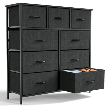 CONCETTA 9-Drawer Fabric Dresser, TV Cabinet Sideboard, Storage Organizer Cabinet for Living Room, Bedroom, Office, Black