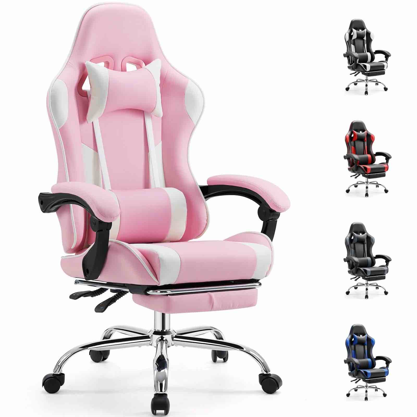 EDX Ergonomic Gaming Chair High Back Office Chair with Lumbar Support and Adjustable Armrests Swivel Racing Chair, Pink and White