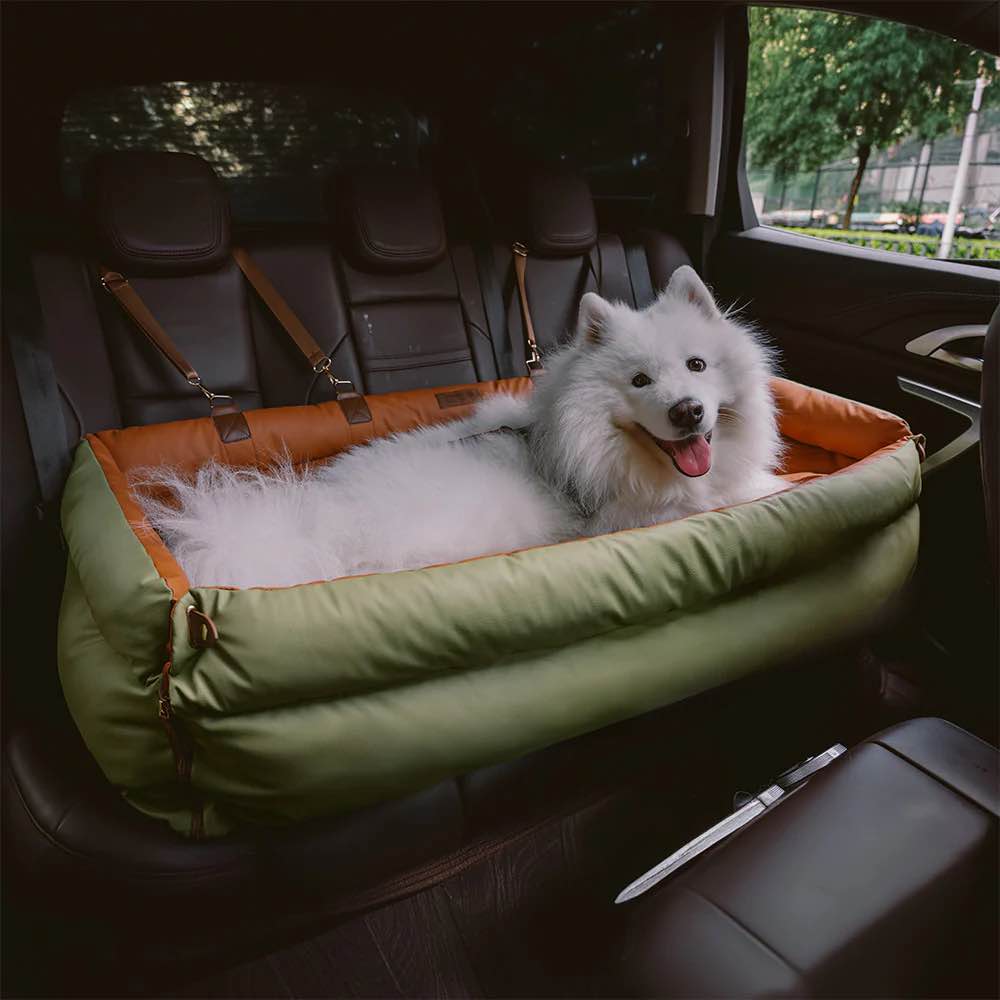 FUNNYFUZZY Dog Car Seat for Medium Sized Dogs, Waterproof 3 in 1 Soft Leather Dog Car Bed for Travel and Home,Portable and Safety,Fits Pets Up to 40 lbs(Green)