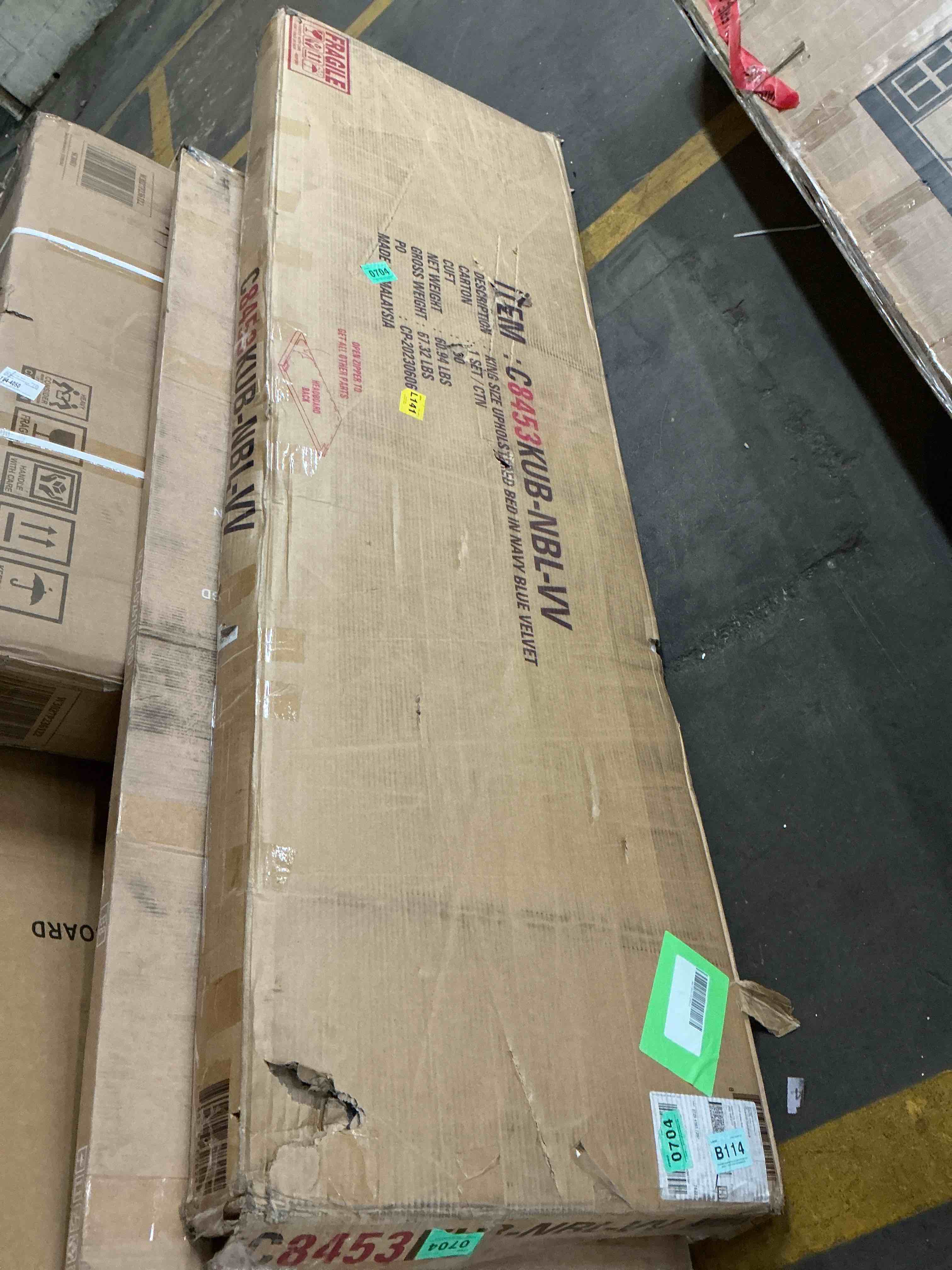 king size upholstered bed in Navy blue  Velvet only bed of the headboard 