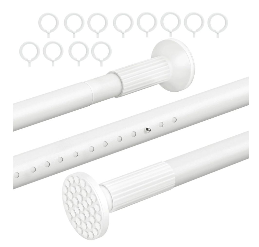 Room Divider Spring Tension Curtain Rod 51 to 165 inches,Adjustable Shower Curtain Rods,No Drilling,Closet Telescopic Rods,Expandable Balcony Tension Pole,White