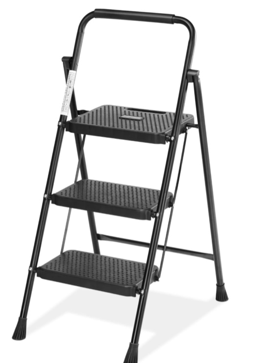 CONCETTA 3 Step Ladder, Folding Step Stool with Anti-Slip Pedal, Lightweight Portable Ladder for Home, Workplace, 800lbs Capacity?Black