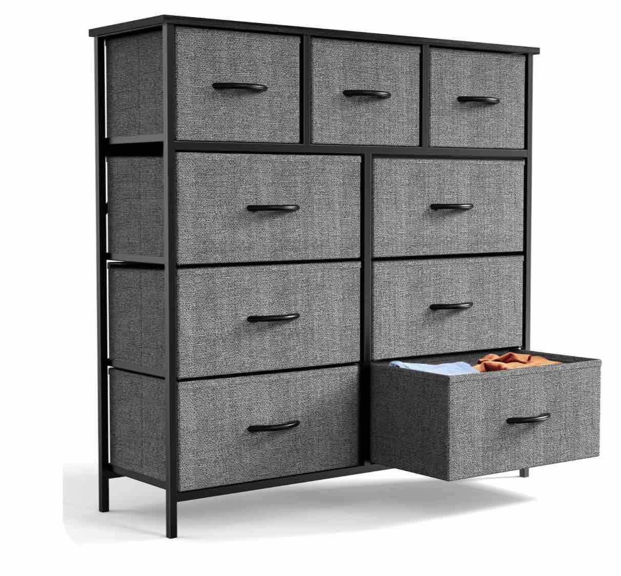 ZUNMOS Fabric Dresser for Bedroom 9 Drawer, Grey