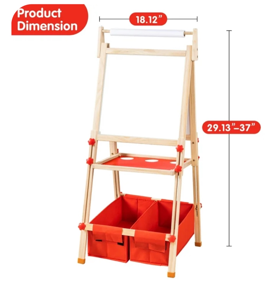 Finenolo All-in-One Art Easel Kids Easels for Kids, Height Adjustable Wooden Art Easel with Paper Roll for Toddlers 2-4 Years and Magnetic Double Sided Art Easel for Kids Ages 4-8
