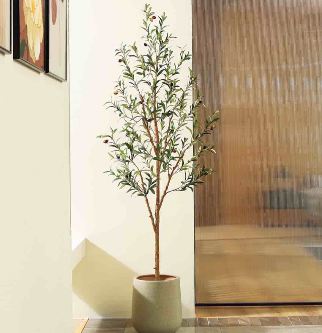 DR.Planzen 6ft Artificial Olive Tree Indoor, Tall Faux Olive Tree, Artificial Plants with Natural Wood Trunk and Lifelike Fruits for Home Office Decor