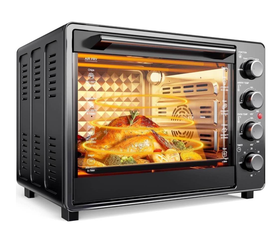 34 QT Super-Large Air Fryer, Oil-Less Air Fryer Toaster Oven Combo with Pizza, Warm, Broil, Toast, Bake, Air Fry, 5 Functions - Black