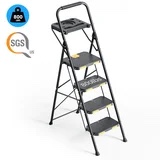 4 Step Ladder with Tool Platform, KINGRACK Folding Step Stool with Wide Pedal, Safety Locking, Sturdy Steel Ladder Portable Safety Ladder for Adult Painting Home Outdoor Garage