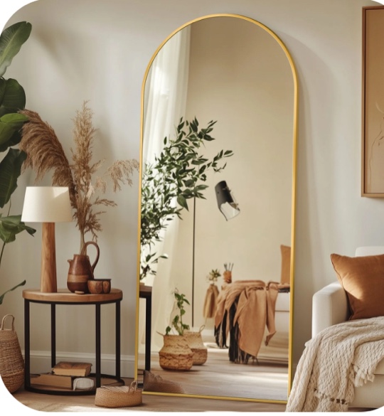 Arched Full Length Mirror Standing Floor Mirror Stand Up Mirror, Gold Frame