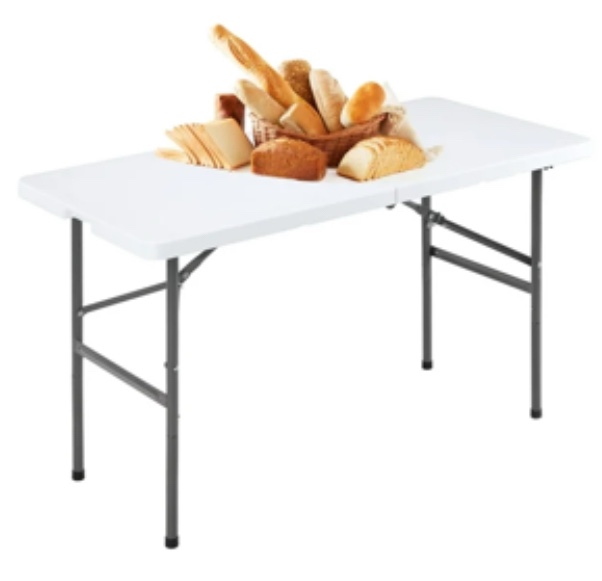 JOINSUN 4FT Plastic Folding Table, Indoor Outdoor Heavy Duty Portable with Handle and Lock for Picnics, Parties and Camping - White