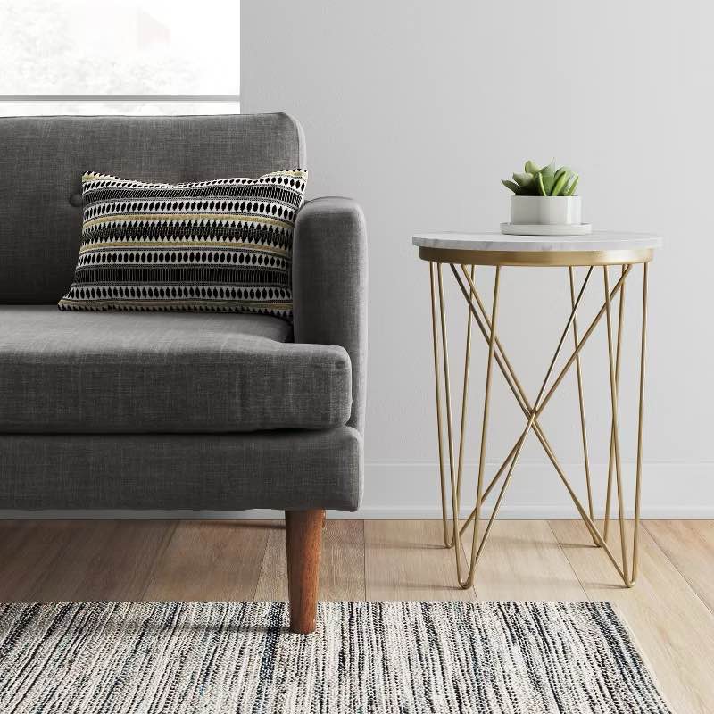 Marble Top Round Table Gold - Threshold™: Luxury Glam Steel Frame, No Assembly, Lacquered Finish