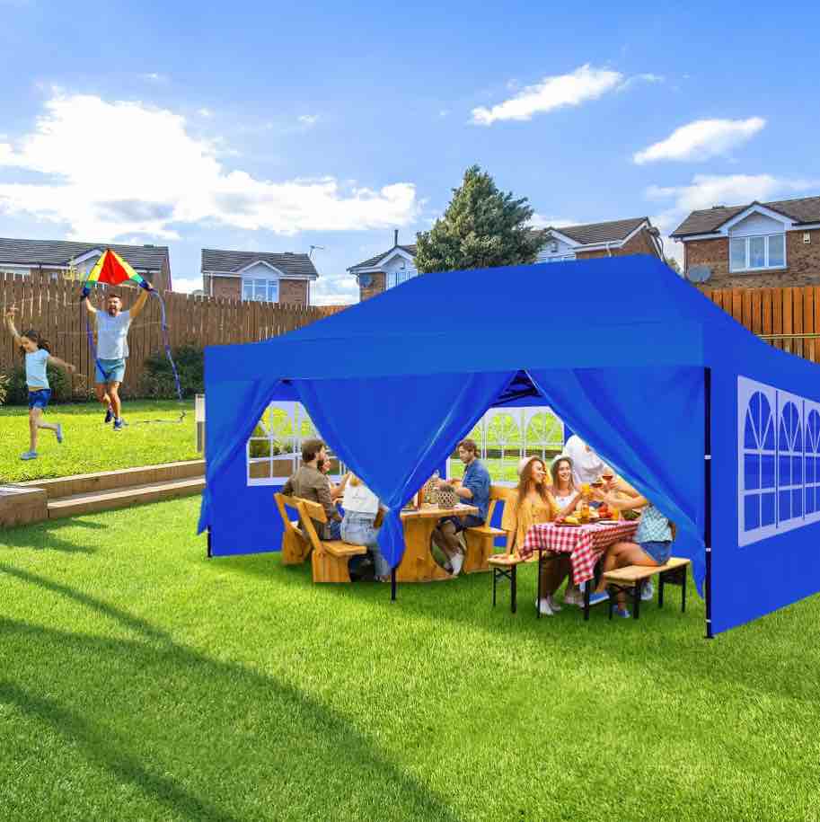 GVDV 10x20 Pop up Canopy with 6 Removable Sidewalls, Outdoor Canopy Tents for Partie Wedding, Instant Sun Protection Shelter with Upgrade Raised Roof and Carry Bag, Navy 