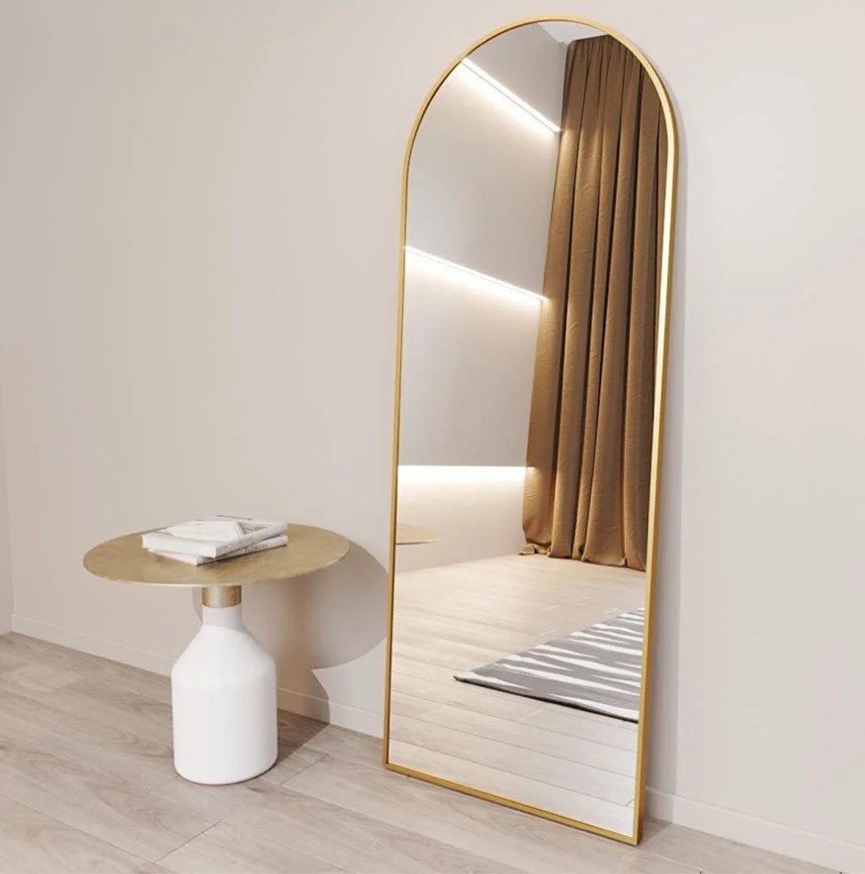 BEAUTYPEAK Arched Full Length Floor Mirror 64 x21.1  Full Body Standing Mirror Gold