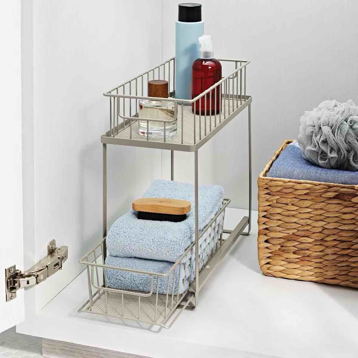 Two Tiered Slide Out Organizer Brushed Nickel - Brightroom™: Steel Construction, No Assembly, Rust-Resistant