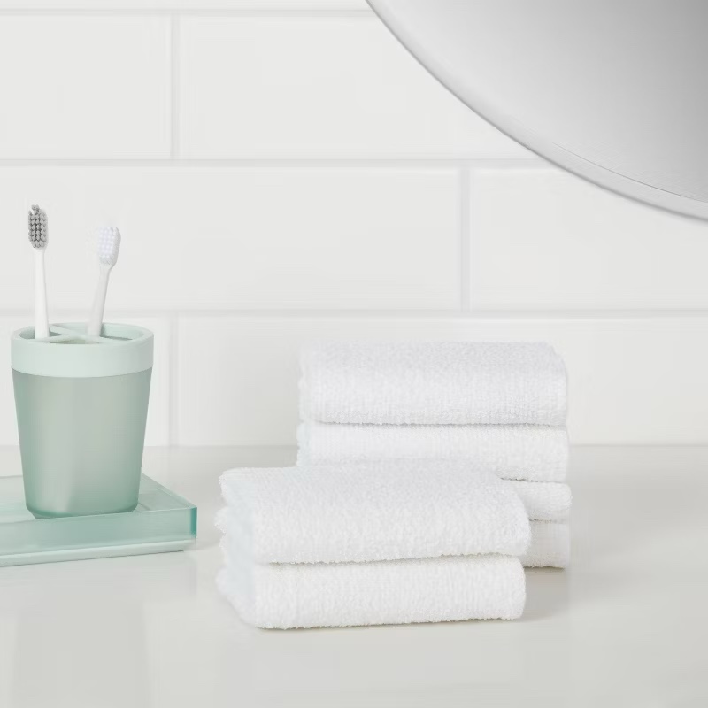 6pc Modern Bath Towels and Washcloths Set White - Threshold™: Cotton Terry, Fade-Resistant, OEKO-TEX Certified