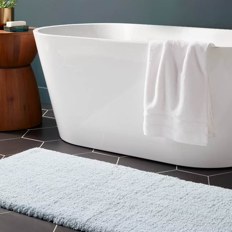 24"x60" Spa Plush Bath Rug Light Blue - Threshold™: Microfiber, Machine Washable, Non-Slip Backing