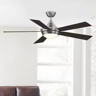 Fanimation Studio Collection Aire Drop 52-in Integrated LED Brushed Nickel with Dark Walnut/Gray Blades Ceiling Fan With Light and Remote ( 5 -Blade )