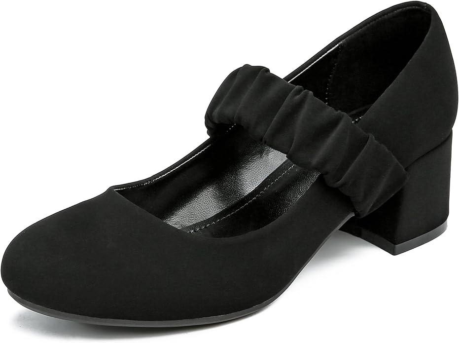 WSKEISP Mary Jane Dress Shoes for Women Closed Round Toe Chunky Low Heels Dressy Slip On Wedding Work Pumps Shoes ***RED SIZE 6.5****