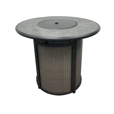 allen + roth Sedgebrook 42-in W Gray Steel Round Tabletop Liquid propane Fire pit
