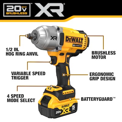 DEWALT XR 20-volt Max Variable Speed Brushless 1/2-in Drive Cordless Impact Wrench-tool only