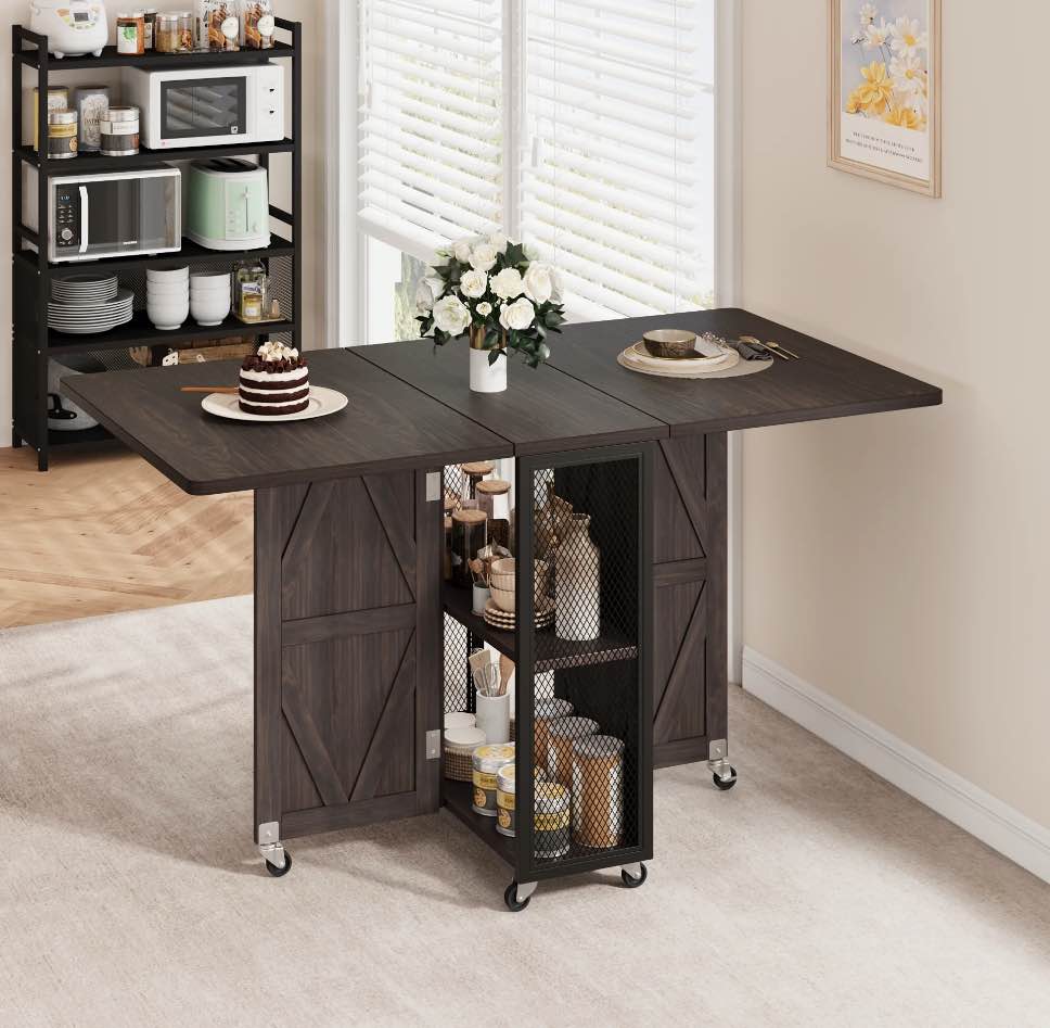 Cocosity Folding Dining Table, Space Saving Dining Room Table, Folding Kitchen Table, Dark Walnut