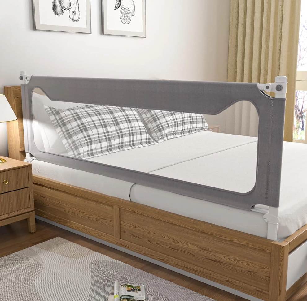 Yadala 70.8" Toddler Bed Rail with Double Lock for Queen/King Beds – Gray (Single Piece)