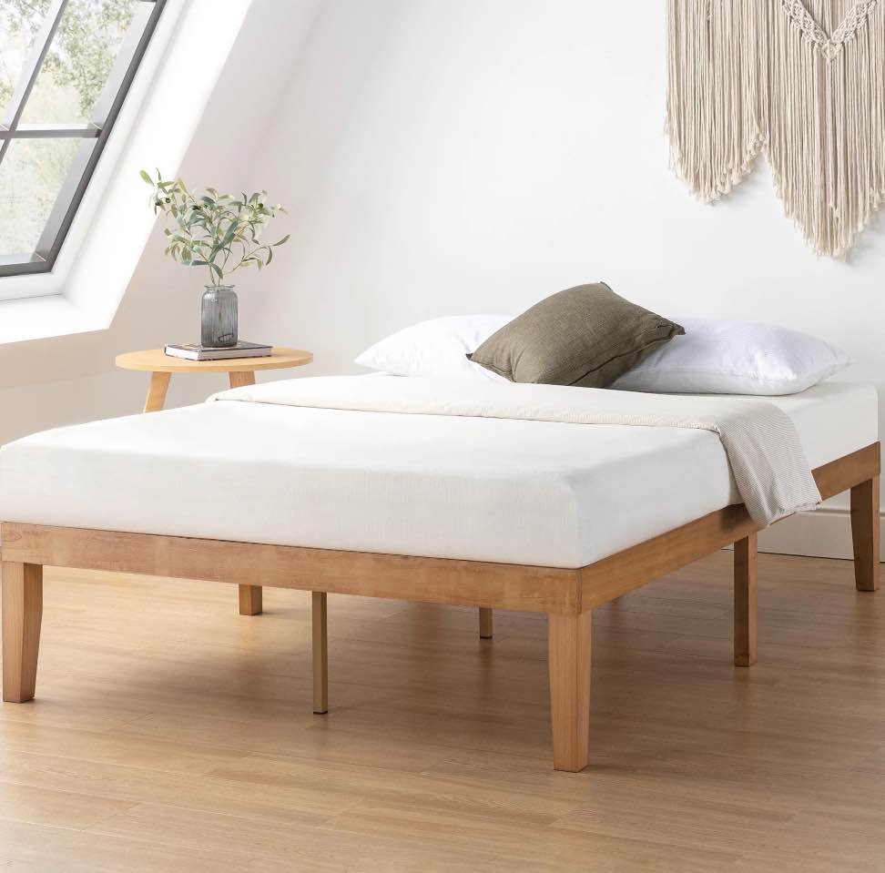 Mellow Naturalista Classic 16" Solid Wood Platform Bed with Wooden Slats, Natural Pine, King