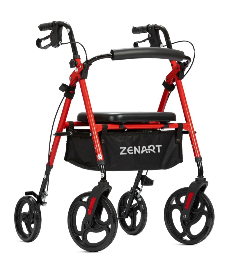 ZENART Mobility Rollator Walker for Seniors Adult with Adjustable Seat and 10" Wheels, Red