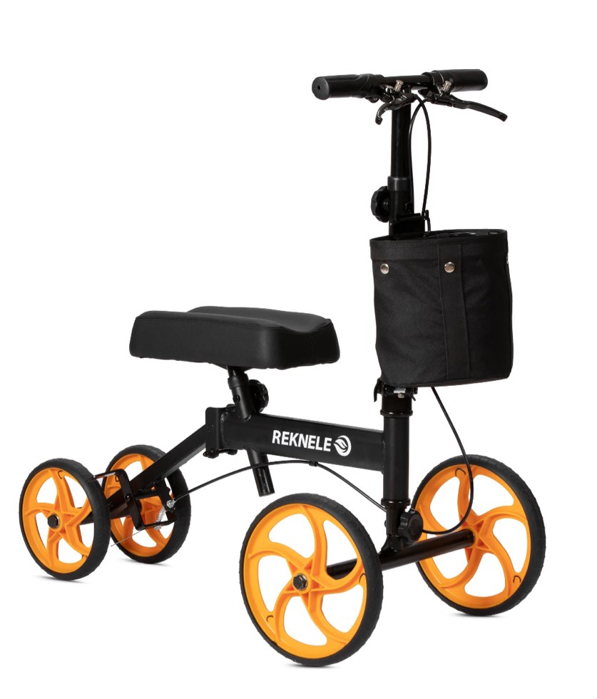 Elenker Steerable Knee Scooter with 10" Front Wheels, Foldable Knee Walker for Foot Injuries Crutches Alternative Black 