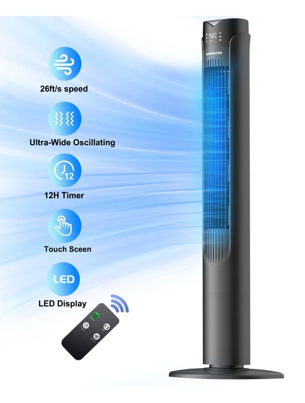 41" Tower Fan,90° Oscillating Fans with 3 Speeds,3 Modes,26 ft/s High Velocity,LED Display with Remote,12H Timer,For Home,Living Room,Office