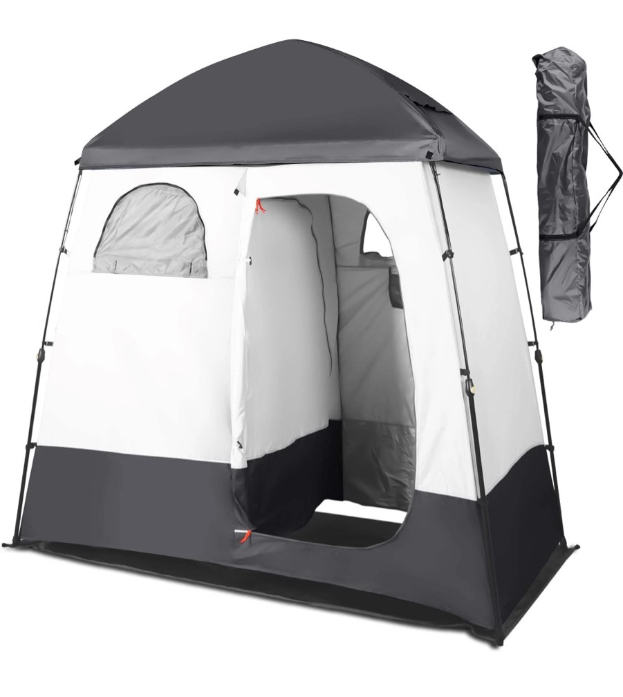 GVDV Camping Shower Tent, 2 Rooms Oversize Outdoor Portable Shelter, Privacy Tent with Detachable Top, 87" x 47" x 87"