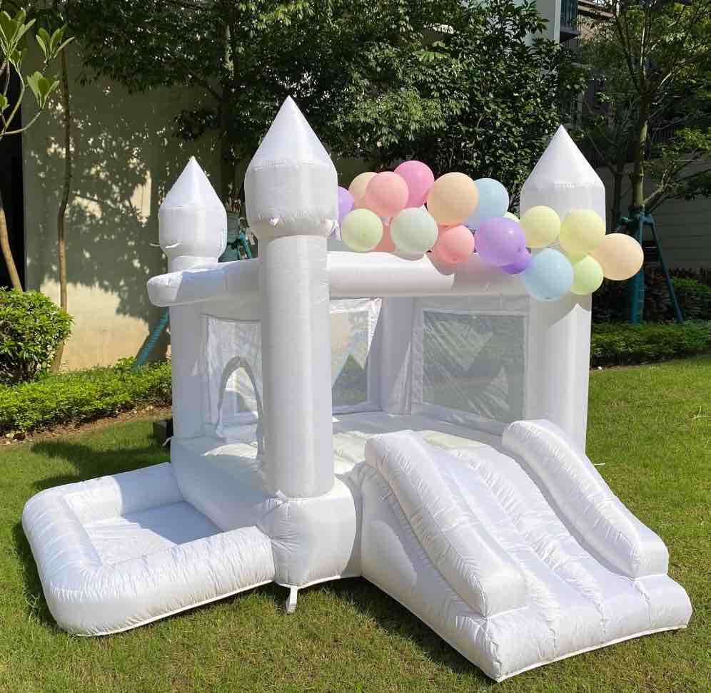 Eypye White Bounce House with Blower 9ftL×9ftW×7ftH Wedding Inflatable Jump House with Slide for Kids Party bouncy Castle