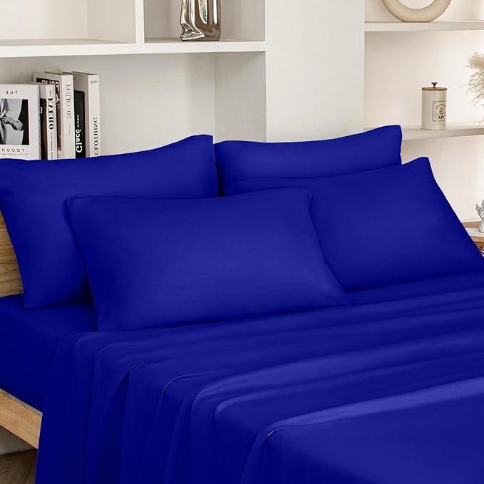 HOMEIDEAS 4 Piece Bed Sheet Set King , Royal Blue 1800 Soft Brushed Microfiber