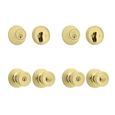 RELIABILT Gallo Polished Brass Exterior Single-Cylinder Keyed Entry Door Knob Project Pack 2 -Pack