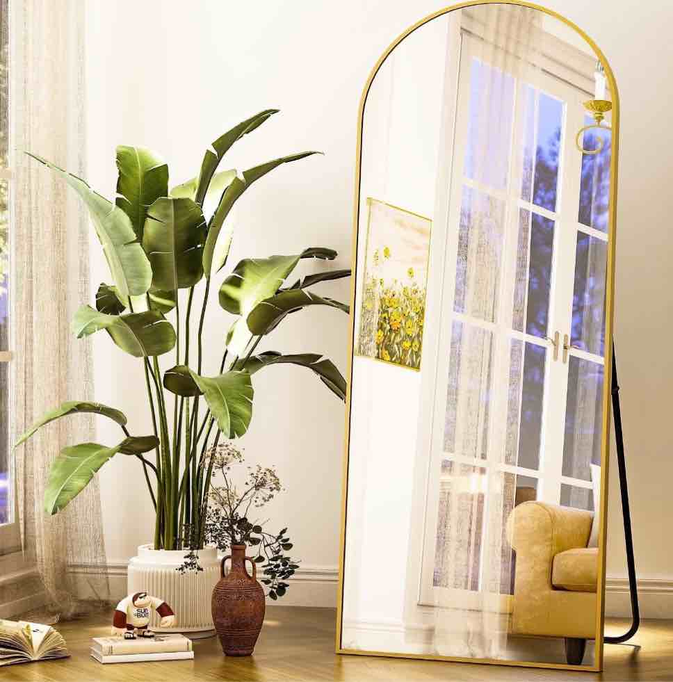 BEAUTYPEAK Arched Full Length Floor Mirror 64 x21.1  Full Body Standing Mirror Gold