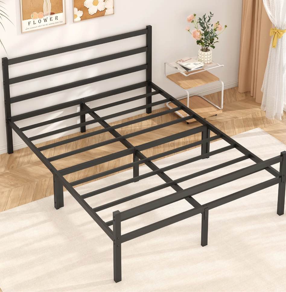 Mr IRONSTONE Heavy Duty Queen Size Metal Platform Bed Frame with Headboard and Footboard 14" High Under Bed Storage Space, No Box Spring Needed, Black