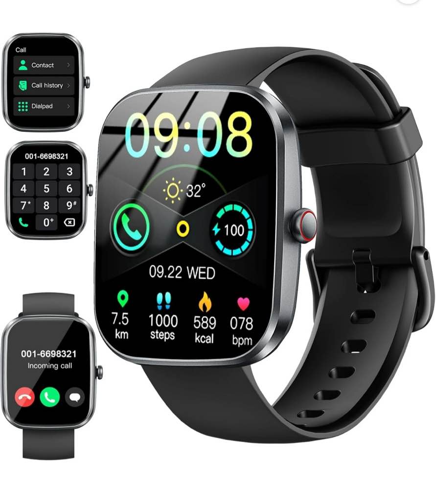 STA 1.95-inch Men Women's Smartwatch with Answer/Make Calls/180 Sports Modes/Message Reminder, IP67 Waterproof Fitness Tracker for Android Iphone Devices?Black?