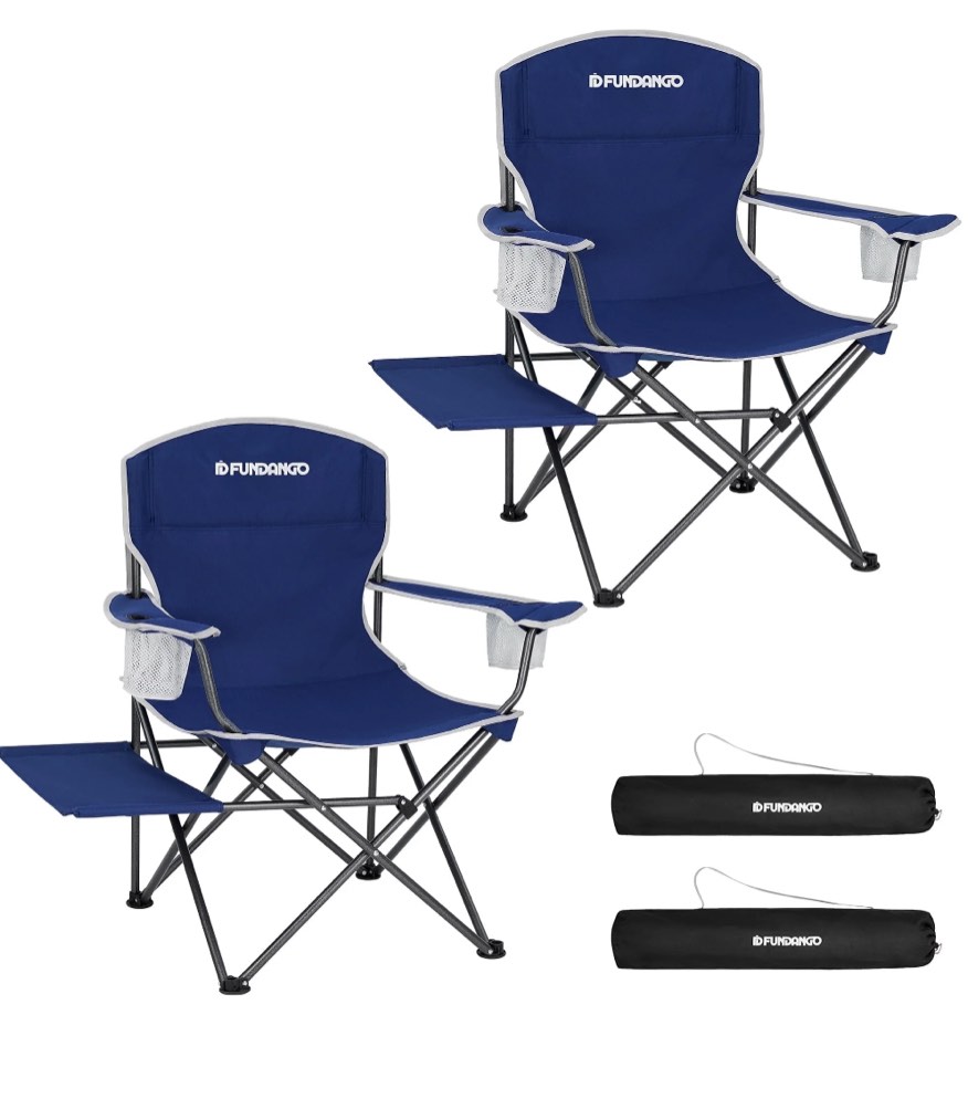 FUNDANGO 2Pack Folding Camping Chairs for Adults, Blue Portable Outside Director Chair with Cup Holder and Side Table, Lightweight Outdoor Collapsible Chair for Camping, Sports, Park, Blue, 2Pack