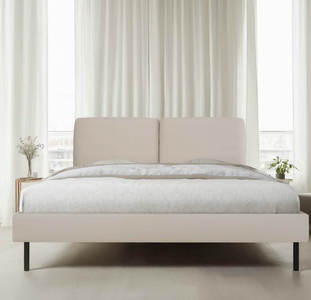 MARNUR Bed Frame Queen Size with Linen Fabric Adjustable Upholstered Headboard, Wooden Slats Support, Khaki