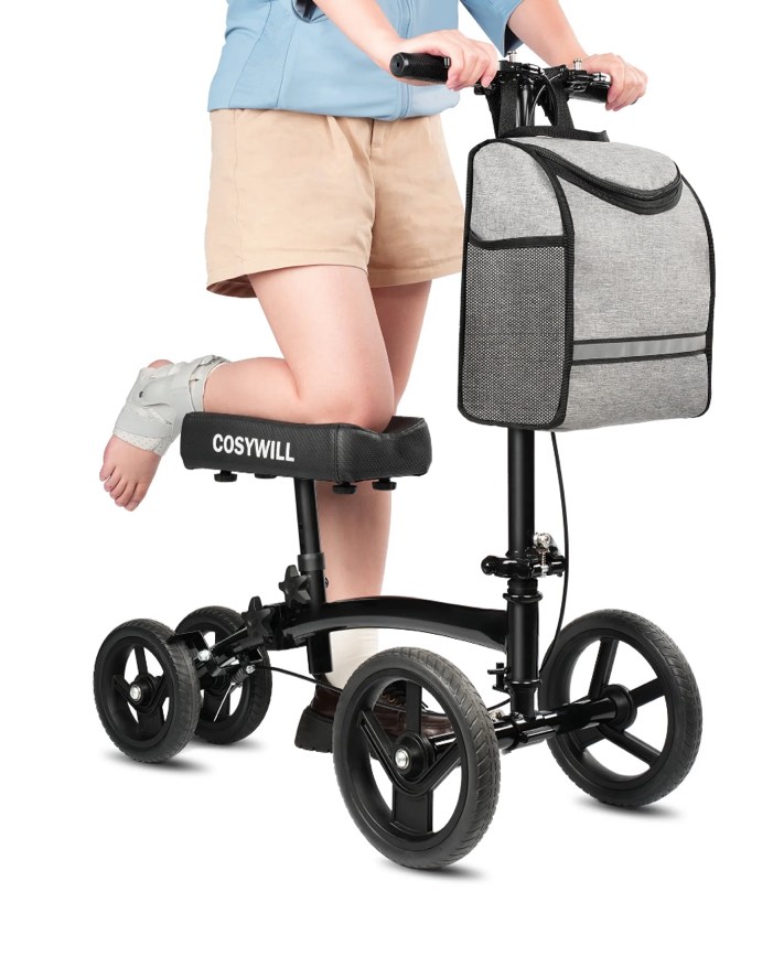 COSYWILL Steerable Knee Scooter,Economy Knee Walker,All Terrain Foldable Medical Scooter for Foot Injuries Crutches Alternative,Black