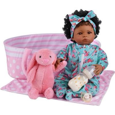 RSG 17 Inch Lifelike Reborn Baby Dolls with Bassinet Black African American Girl Soft Body Baby Dolls with Accessories Gift Box for Kids Age 3+