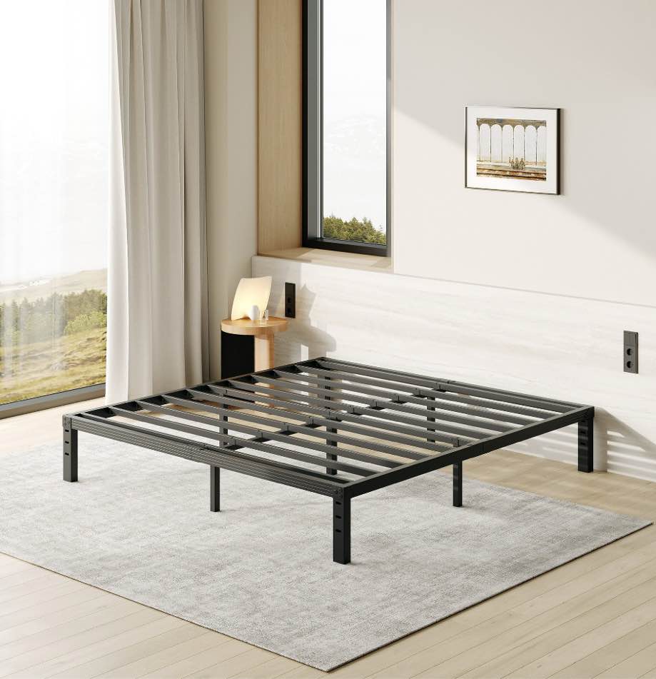 FSCHOS 12 Inch King Size Bed Frame, Heavy Duty Metal Platform, No Box Spring Needed, Easy Assembly, Black