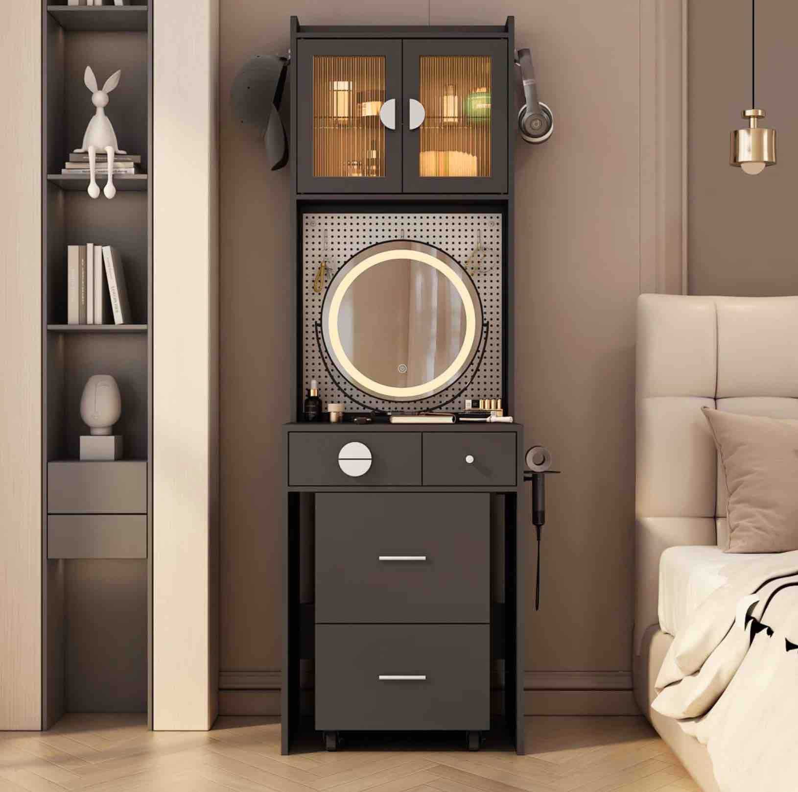 Makeup Vanity Set with LED Lights and Power Outlets